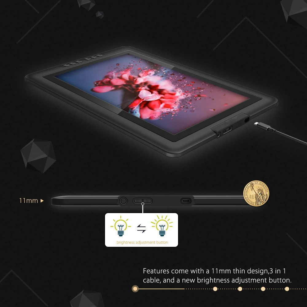 Cable original 3 en 1 SOLAMENTE para XP-Pen Artist10Sv2, Artist 13.3/Pro, Artist 15.6/Pro,Artist 12/Pro