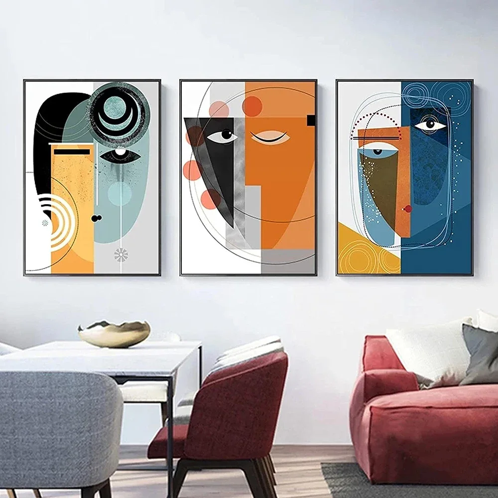 Large-sized frameless 3pcs  3PCS Frameless Abstract Geometric Women Face Canvas Painting Picasso Art Poster Modern Artworks P