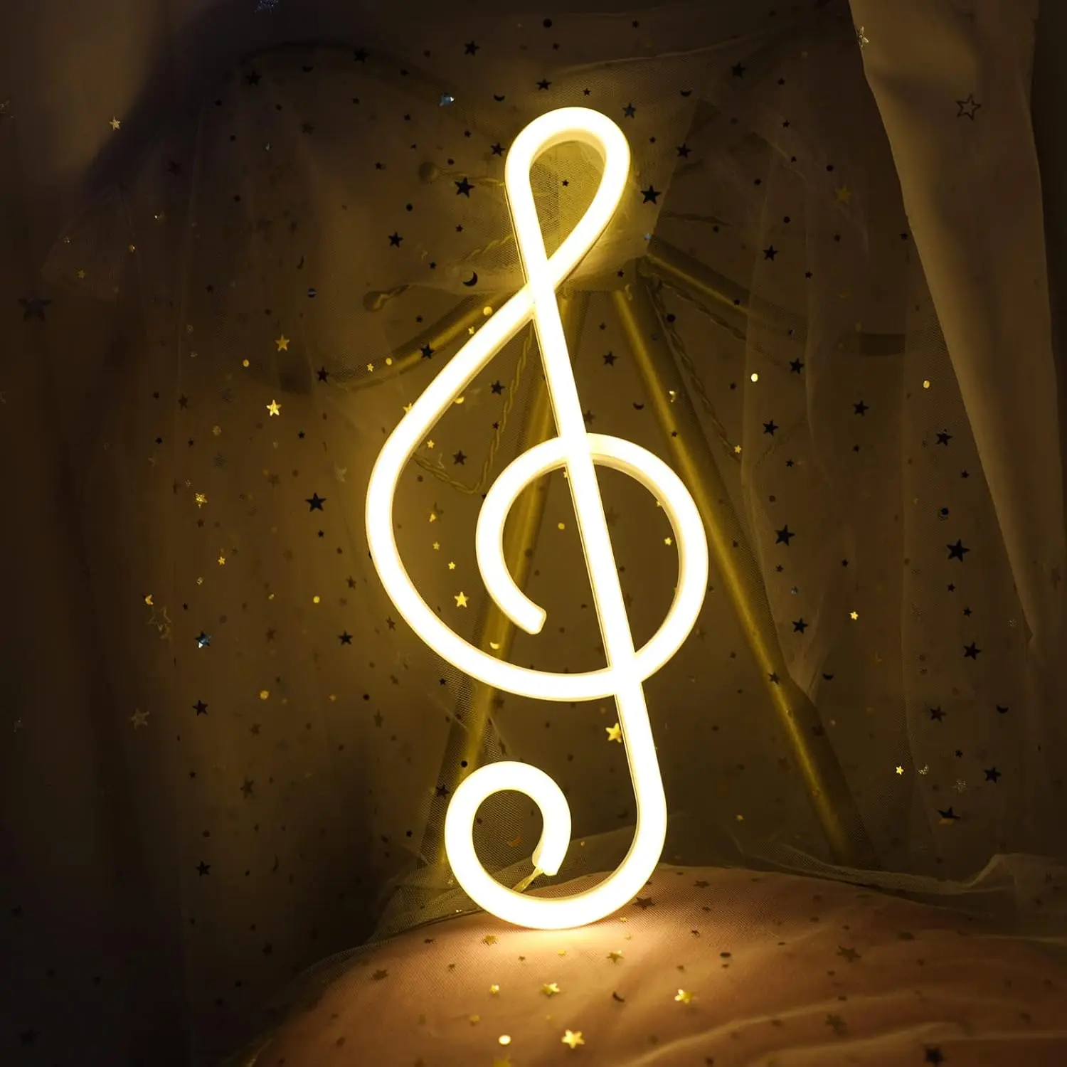 Treble Clef Neon Sign LED Wall Art USB Powered Music Note Lamp Warm White Melody Theme Living Room Decor Studio Bar Party Light