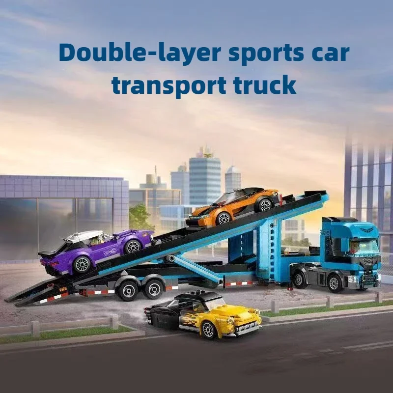 998PCS Stadt Sport Auto Transporter Bausteine Mit 4 Figuren Schwere Fahrzeug Bau Ziegel Spielzeug