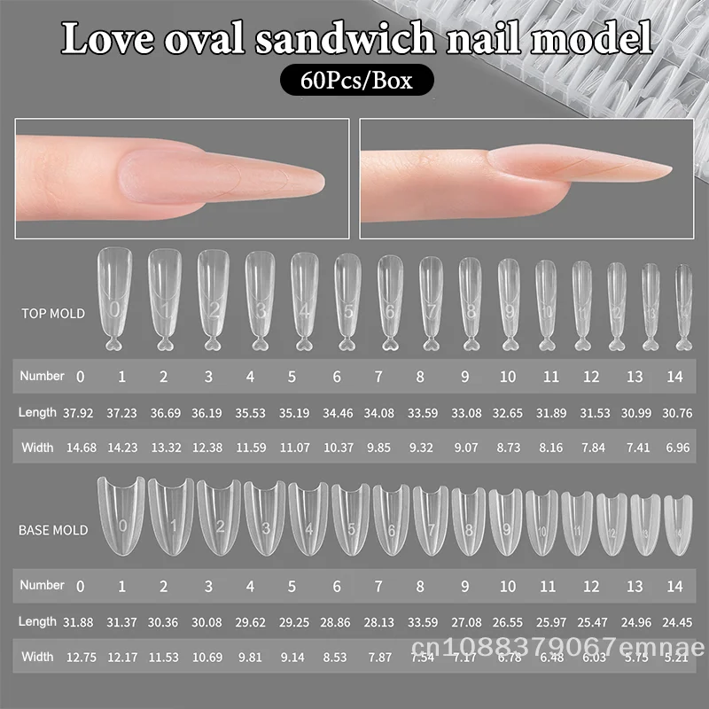 [ZYAS] Sandwich Dual Nail Forms 60pcs 15Size Quick Extensions-Dual Forms T-shaped Ellipse Manicure Forms Top Mold Bottom Mold 3D