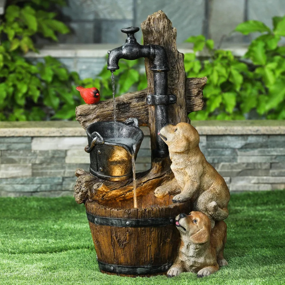 

2024 New 3 Tiered Puppies and Water Pump Resin Outdoor Fountains and Waterfalls, Water Fountains with LED Light