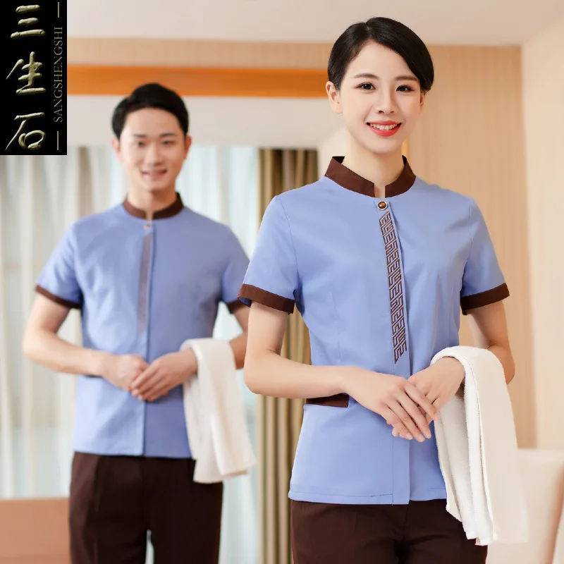 

Женские униформы для уборщиц с короткими рукавами для использования в отелях, гостевых домах, больницах, в сфере управления недвижимостью и для уборщиков.