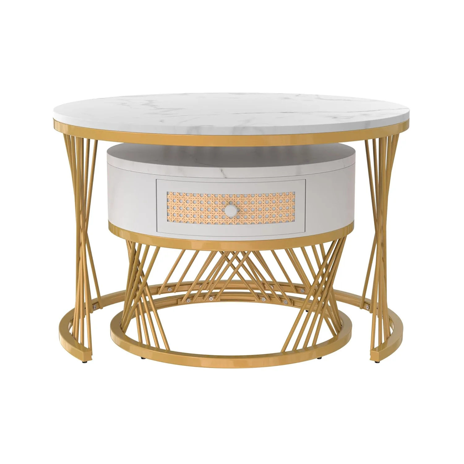 

Factory customized overseas hot-selling round coffee table, a set of 2 imitation marble desktop metal frame for living room