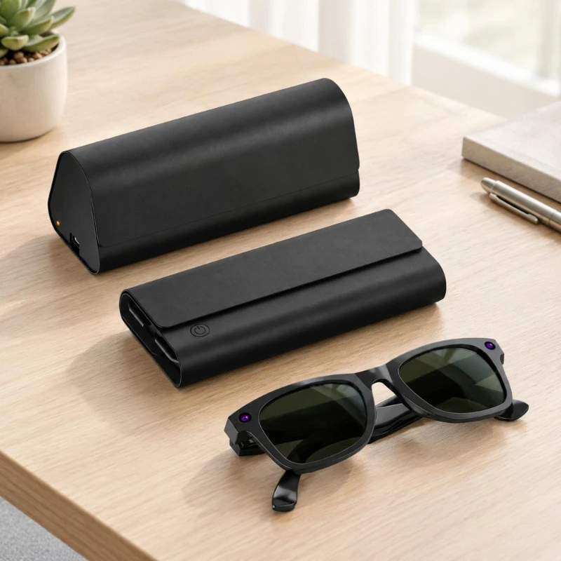 Glasses Charging Case with Integrated Storage, Portable Folding Form, ABS and Metal Construction, Control Button, F19E