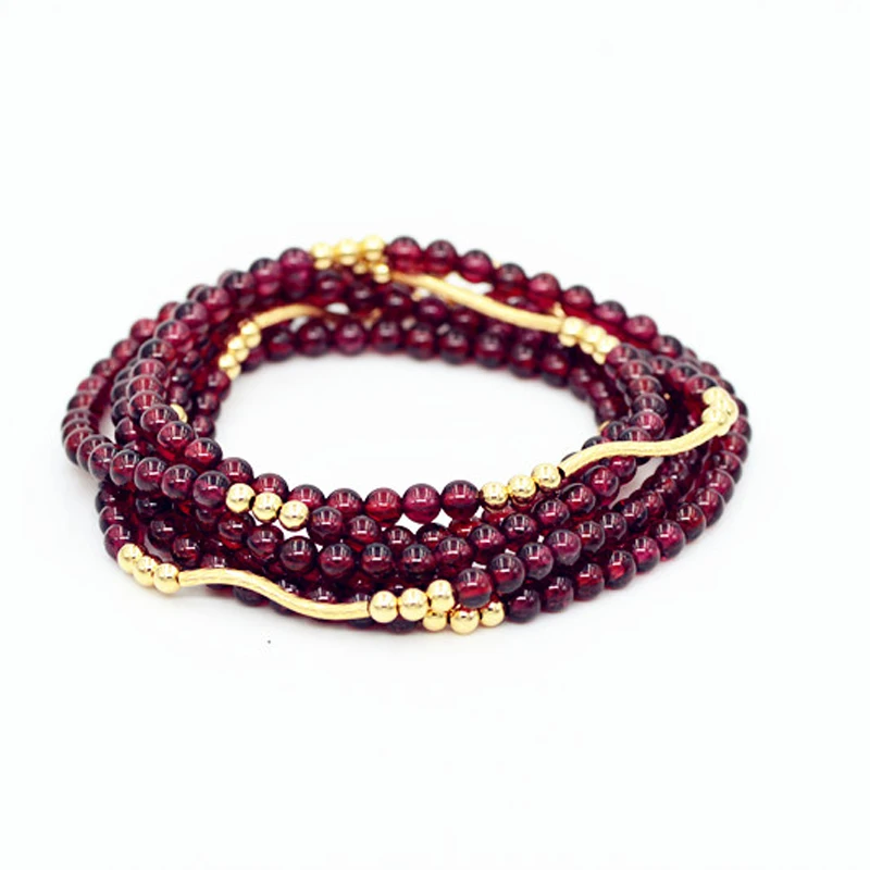 14k Gold Real Gold Original Natural Wine Red Garnet Purple Teeth Black Bracelet Women's 6-circle Multi Layers Beads Bracelet