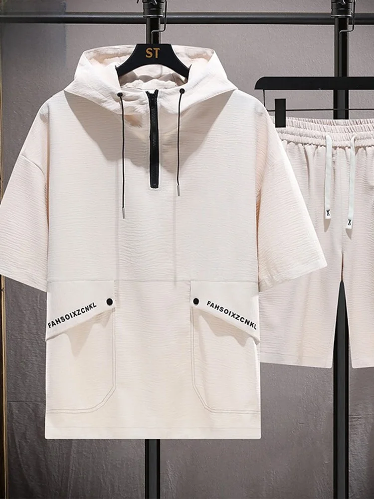 

Rn Summer Ice Silk Hat ort Sve Two-Piece Set Men's Thin Spor Youthful orts And T-irt Combo Casual Wear