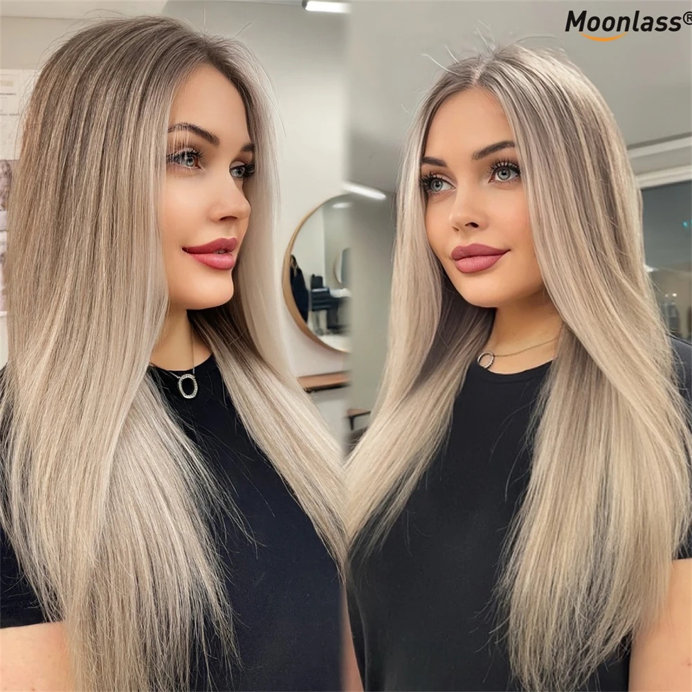 180% Gęstość Podkreśl Popielaty Blond Peruka Ludzkie Włosy 13x4 Oddychająca Koronka Przodu Peruki Ludzkie Balayage Pre Plucked Peruki Na Imprezę