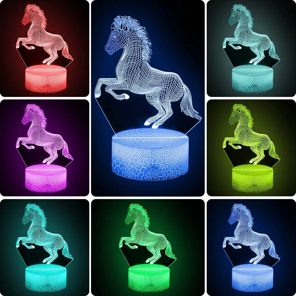 Horse 3D Night Light, Horse LED Lamp 16 Colours Changing Table Desk Bedroom Decor Halloween Birthday Holiday Gifts for Kids