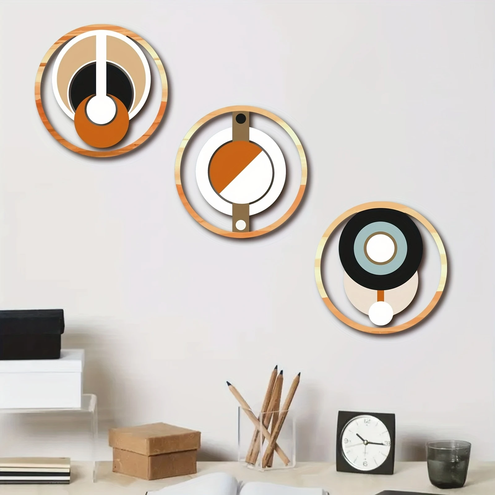 2D مستو 20 سنتيمتر خشبية دائرية الجدار الديكور مجموعة غرفة نوم المنزل وغرفة المعيشة معلقة قطعة الفن جو ديكور ملون #1