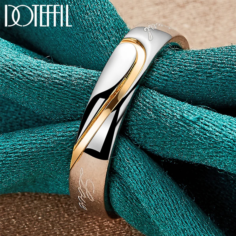 DOTEFFIL 925 Sterling Silver Gold Simple Ring For Woman Man Fashion Wedding Engagement Party Charm Jewelry