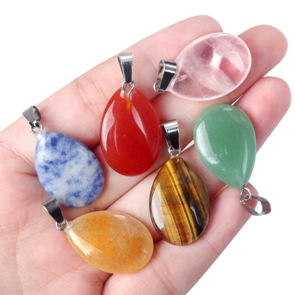 

5PCS Water Drop Shape Pendant 24x16mm Natural Stone Topaz Aventurine Rose Quartz Healing Reiki Gem Making Jewelry Charm Necklace