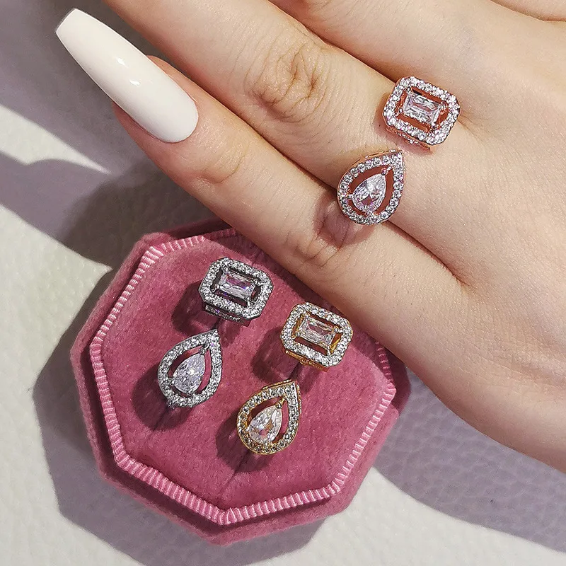 2 قطع الأزياء الفاخرة الشرير خواتم التنس أساور النساء الزفاف مجموعة هدية المجوهرات بالجملة