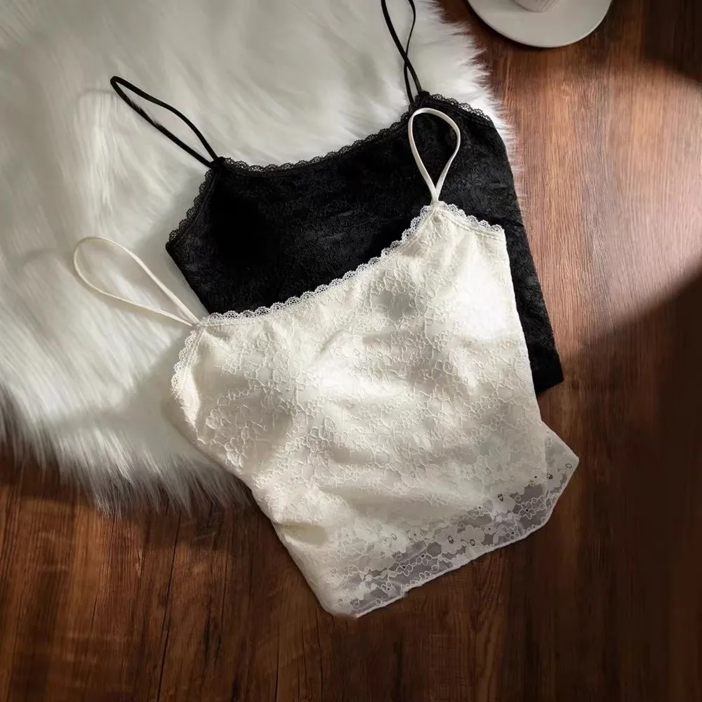 

Women's Fashion Thin Fabric French Lace Camisole Summer Design Comfortable Beauty Back Bra Chest Pad Women Tank Top Inner Wear