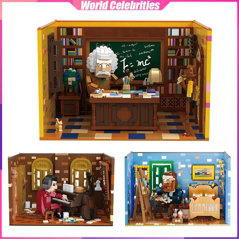 World Celebrities Building Blocks Scene Series Desktop Decoration Puzzle Assembling Model Toys Birthday Gifts for Boys and Girls