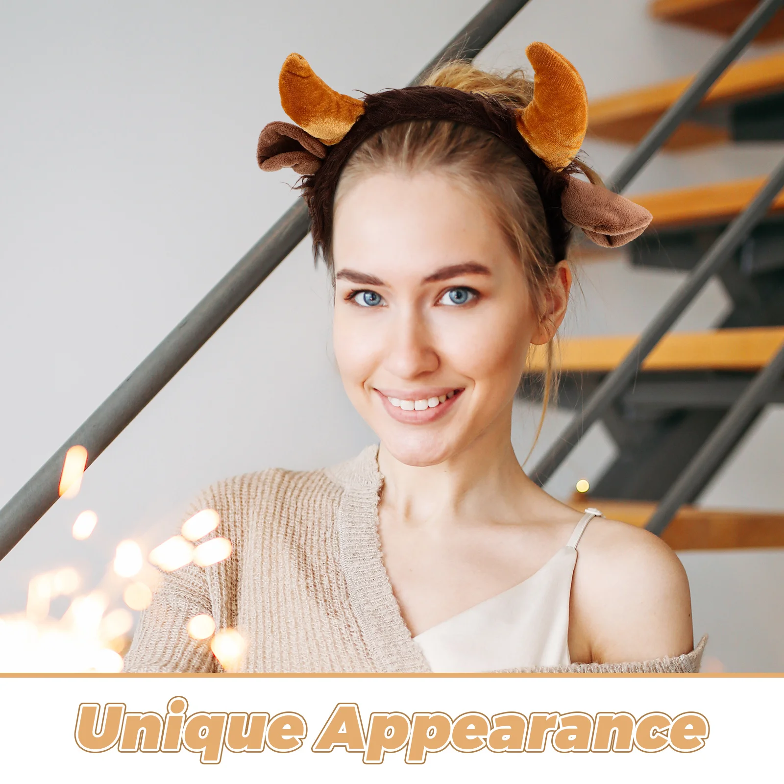 1세트 소 귀 머리띠 황소 뿔 꼬리 세트 부드럽고 가벼운 소재 할로윈 크리스마스 테마 파티 의상 액세서리