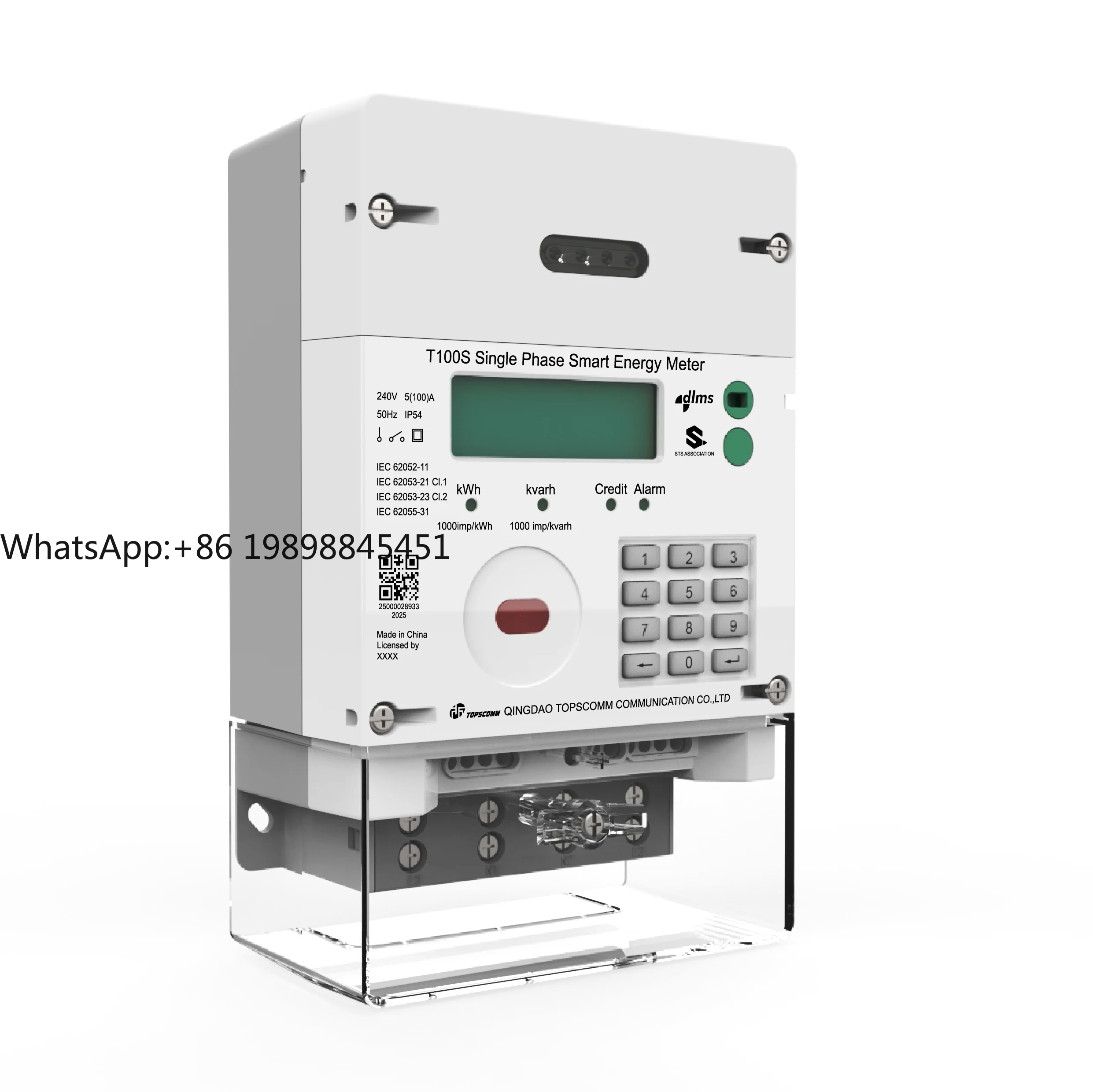 T100S 240V 100A 50hz IP54 Single-Phase Prepaid Electricity Meter with Keyboard Keyboard-Sts