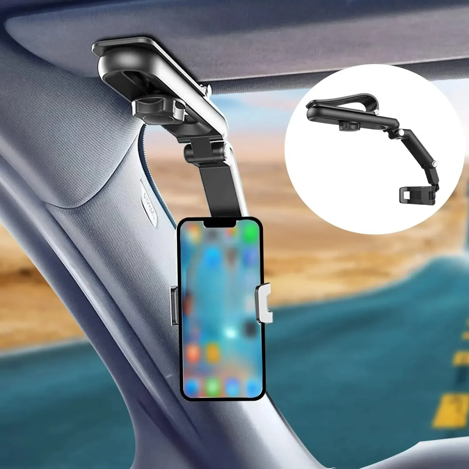 Sun Visor Phone Holder for Car Multifunctional 360° Rotating Sun Visor Cell Phone Holder with IPhone/Samsung/Android