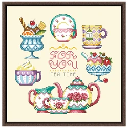 Tea time cross ricamo kit parola lettera modello design 18ct 14ct 11ct tela giallo chiaro punto croce ricamo fai da te