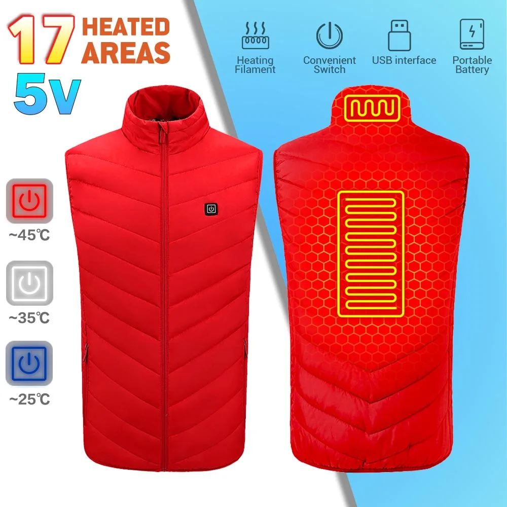 

Winter Heated Vest Anti-freeze Clothing Warm Vest Clothes Hunting Ski Heating Jacket Heating Vest USB Powered Clothing 17 Areas