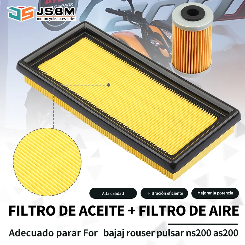 Elemento limpiador de admisión de motor para motocicleta JSBM, filtro de aire y aceite para Pulsar NS200, AS200, NS, AS 200, Bajaj JG571014, JL581009