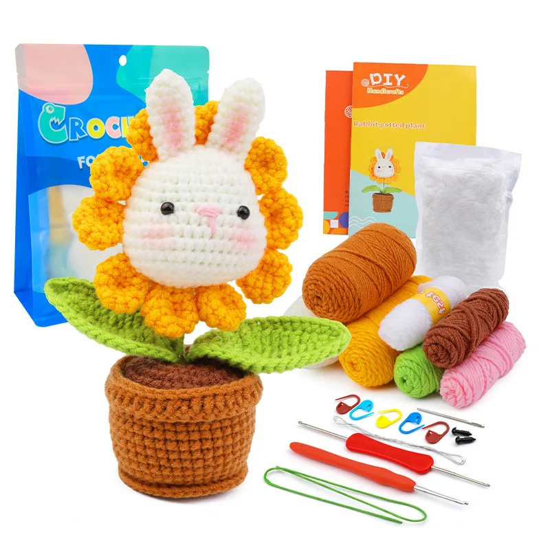 

1P Cute Animal Shape Doll Ornaments Handmade Woven Crochet Wool DIY Crochet Knitted Material Bag CompleteSet with Video Tutorial