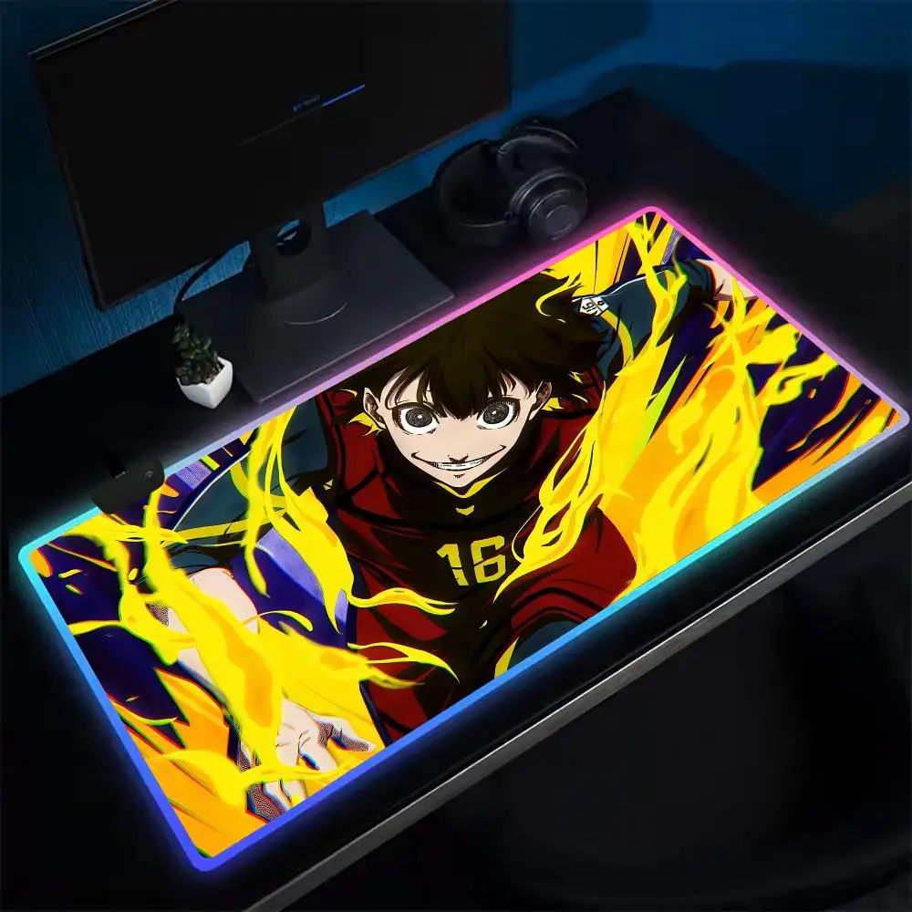 SOCCER B-BLUE LOCK Mouse Pad Anime Gaming Mouse Pad LED Table Pads Backlit Rubber Desktop XXL Mousepad RGB Desk Mats