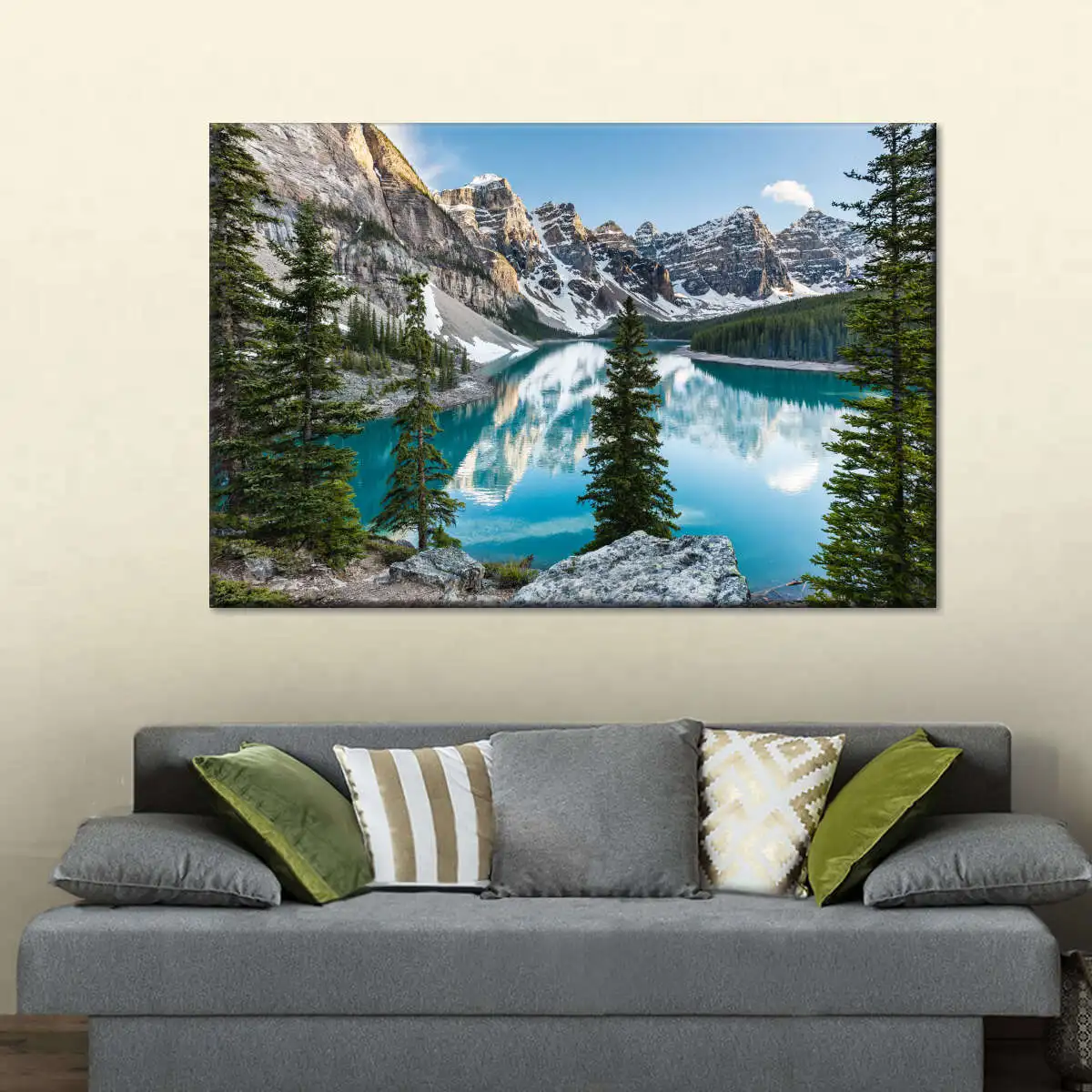 1PC Banff National Park Moraine Lake Scenery Wall Poster, Glacier Mountain and Clear Lake Nature Art, Unframed Canvas Wall Art