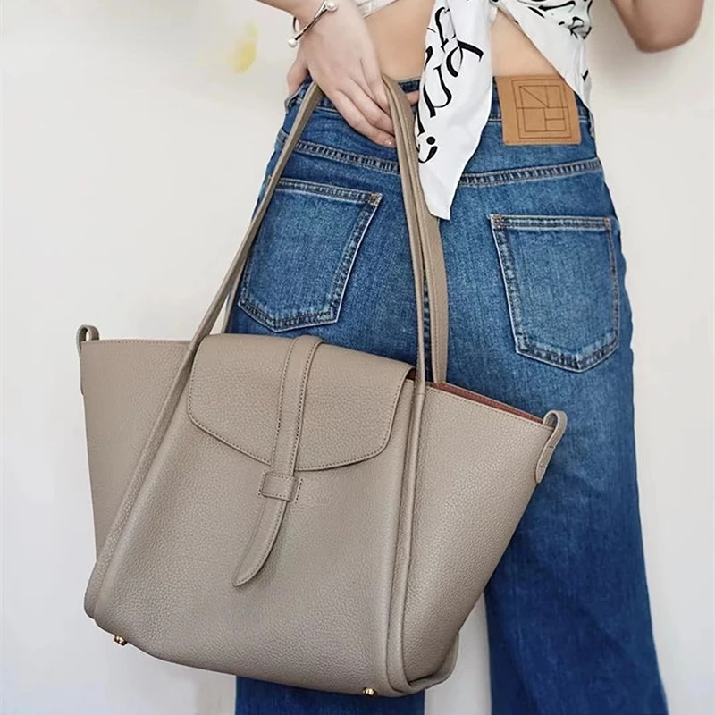 MKCCCKA Basket bag  2024 new Tote bag Female designer large capacity Cowhide handbag shoulder bag Commuter bag Genuine leather