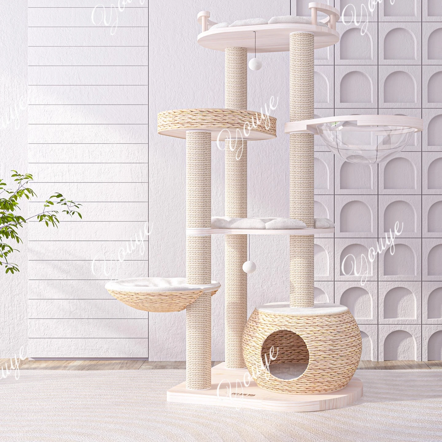Cat climbing frame cat nest tree integrated solid wood imported pine frame summer cat rack toy