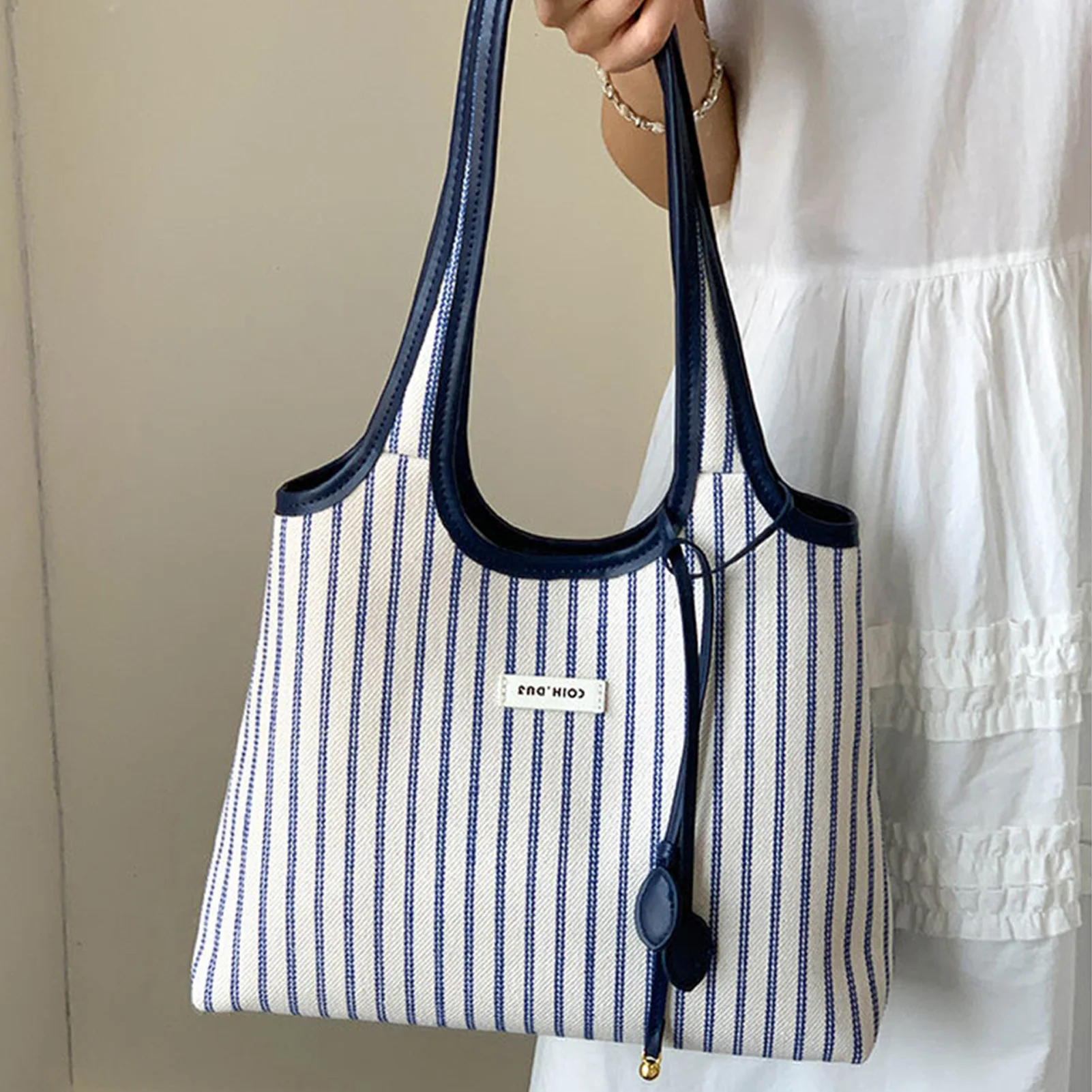 

Холщовая сумка большой вместимости, модная многофункциональная полосатая сумка на плечо для женщин, школьная/дорожная сумка, сумка-тоут для покупок