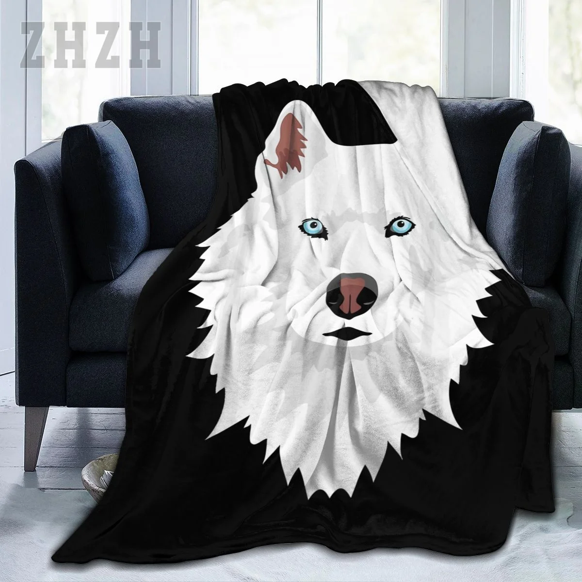 Blanket White Siberian Husky Canine White Snow Dog Flannel Multifunction Camping Sofa Cover Keep Warm