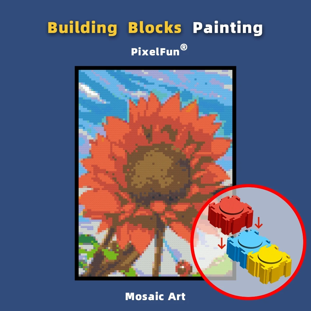 Building Blocks Red Sunshine Flower Mosaic Pixel Puzzle Special Gift Living Room Decorative Painting Art Toys For Girl Student