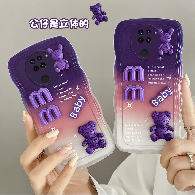 3D Fashion Cute Doll Bear Rabbit Cartoon Luxury Silicon Phone Case On For Xiaomi Redmi Note 9 Note9 4G Wristband Back Cover