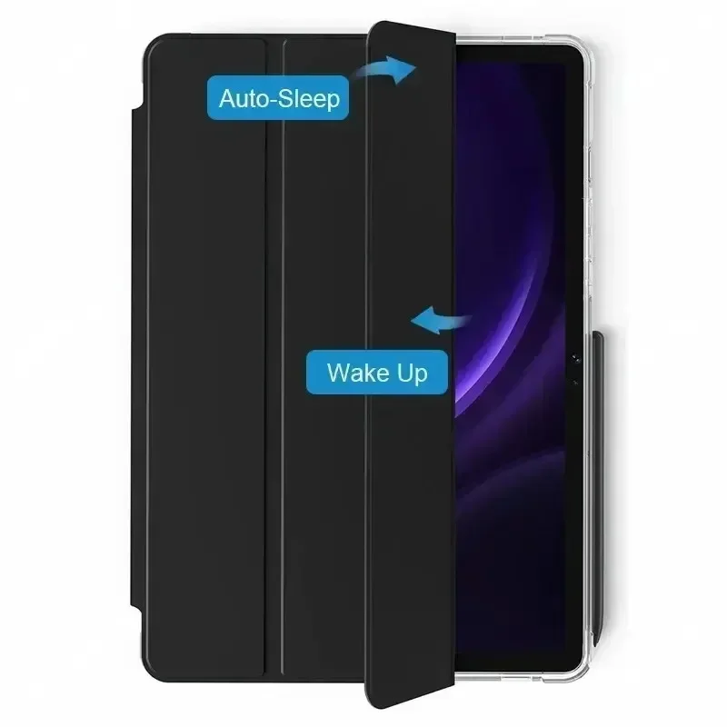 For Samsung Tab S9 11''/Galaxy Tab S9 FE S10 FE 10.9'' 2025 Trifold Stand Transparent Back Cover with Pencil Holder Tablet Cases