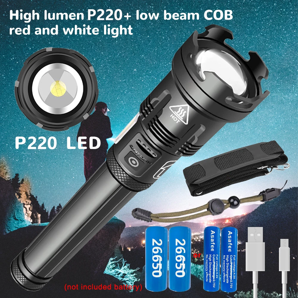 XHP220 11-core Led Flashlight Power Bank Function Torch Usb Rechargeable 18650 or 26650 Battery Zoomable XHP90 Aluminum Lantern