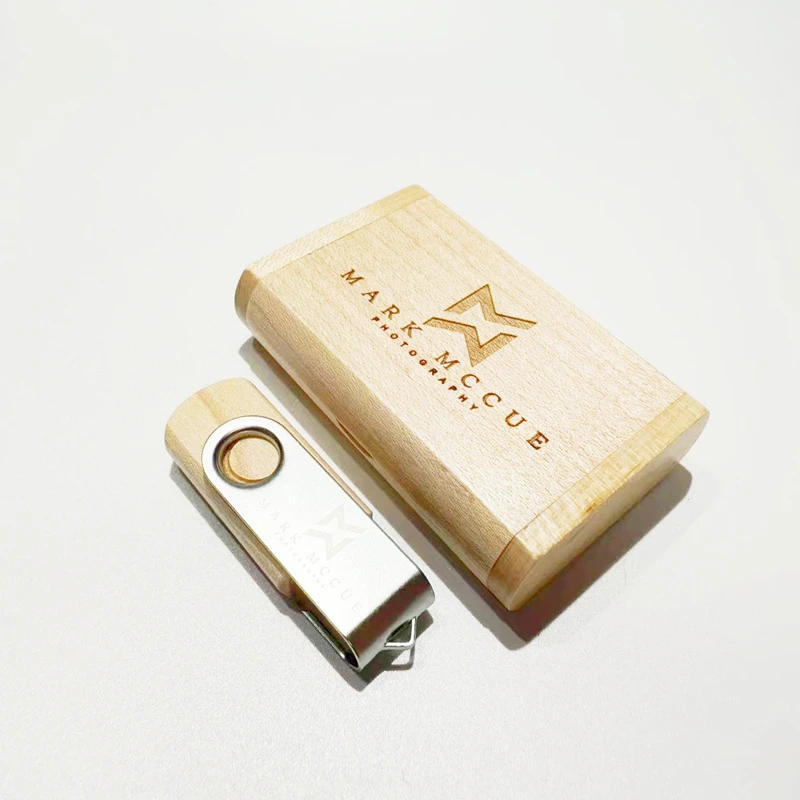 無料カスタムレーザー彫刻ロゴ入りシルバーメタルクリップUSB3.0高速フラッシュドライブ4GB 8GB 16GB 32GB 64GB 128GBとメープルボックス