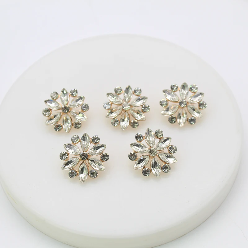 Alloy Buttons 10Pcs 20mm Fashion / white Crystal Rhinestone Button Shank Decoration DIY Sewing Flower Button Scrapbooking