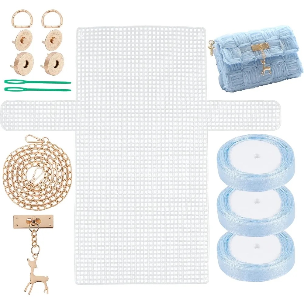 DIY Stricken Häkeln Taschen Kit Mesh Kunststoff Leinwand Blätter Band Set für DIY Handwerk Schulter Taschen Zubehör Werkzeug mit Stricken