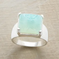 Delicate Square Natural Color Stone Rings Personality Fashion Metal Silver Color Party Rings for Women Jewelry