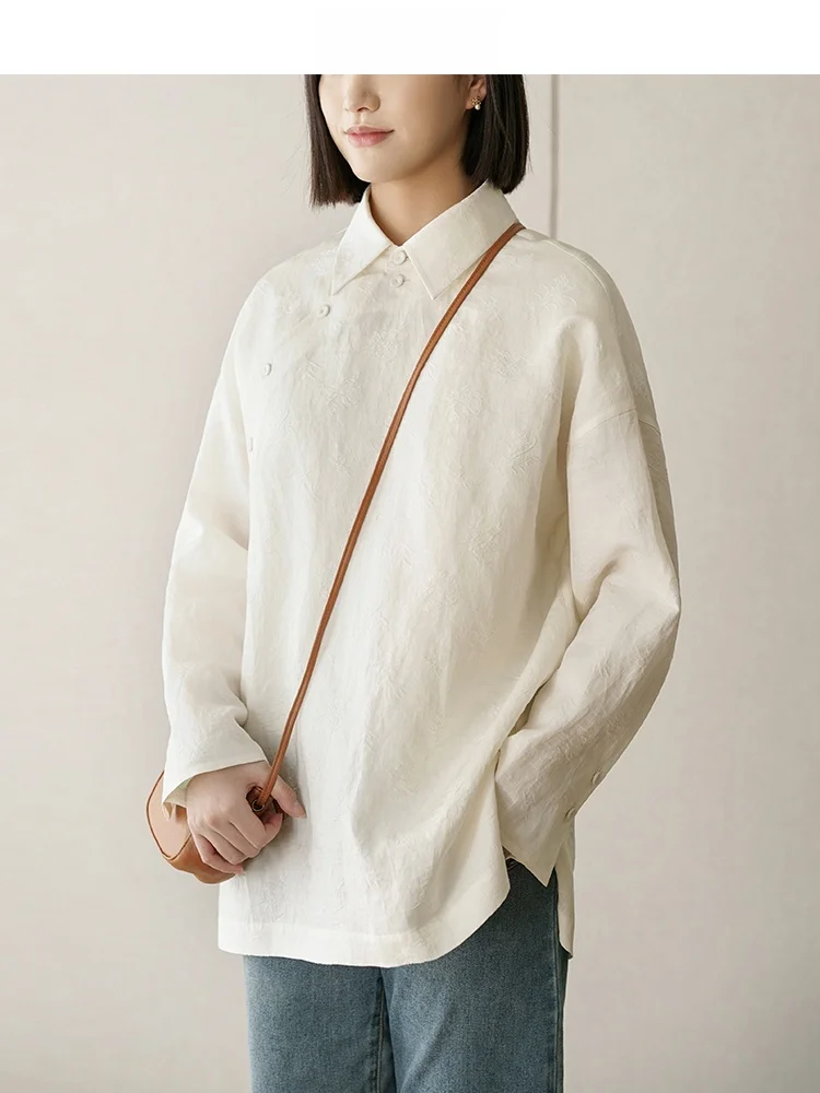 

Шелково-льняной вышитый повседневный топ в новом китайском стиле, свободного кроя, премиум-класса, в стиле тан-костюма, для женщин