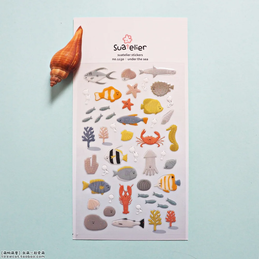Korean Import Suatelier Under The Sea Fish 3D Crystal Stickers Scrapbooking Diy Journal Stationery Sticker Deco School Supply