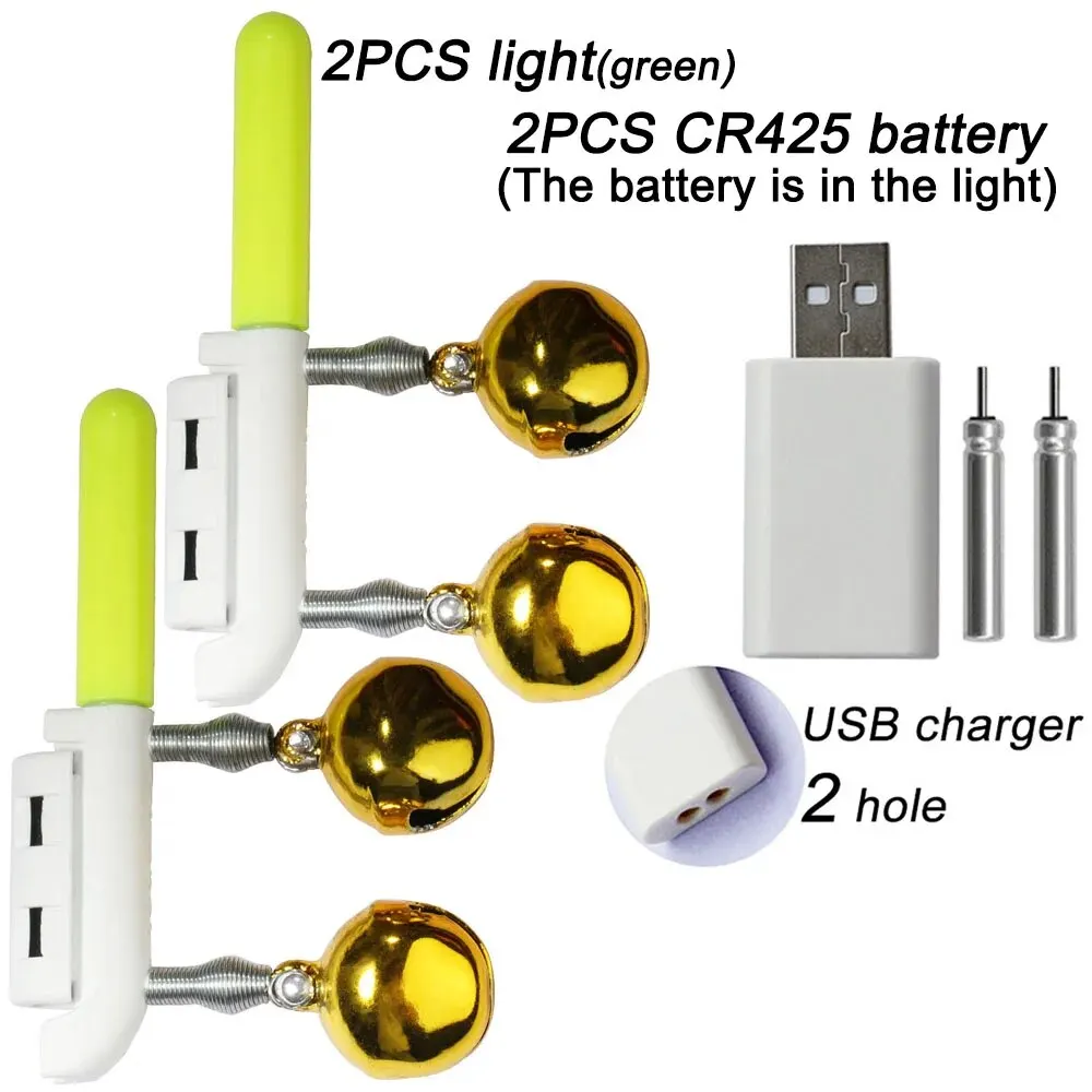 Fisch Biss Alarm Doppel Glocke Licht USB Ladegerät CR425 3,6 V Batterie Induktion Lampe Helle Nacht Tool Kit Pesca Rod Tackle flash LED