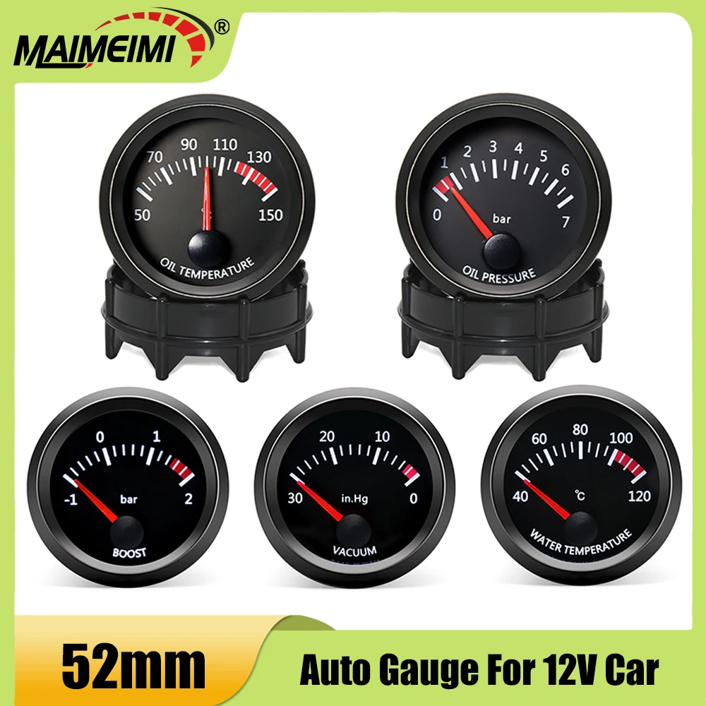 

52mm Car Exhaust Gas Temp Gauge Vacuum Oil Pressure Bar PSI Gauge Voltmeter Oil Temperature Water Temp With Sensor for 12V Car
