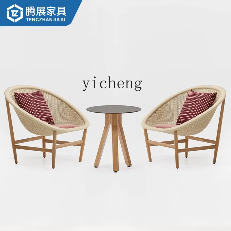 

Zk Outdoor Armchair Rattan Chair Teak Leisure Chair Creative Outdoor Rattan Sofa and Tea Table