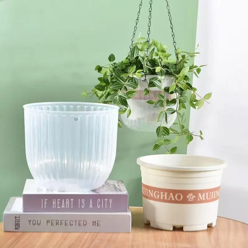 Transparent Hanging Basket Flower Pot For Lazy People Self-priming Hydroponic Resin Large Diameter Fall-resistant Shampoo
