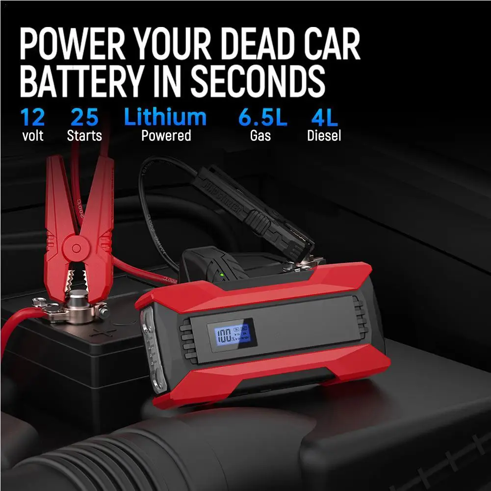 Portable 12V Car Jump Starter - 2000A/1200A Power Bank with Emergency Booster for On-the-Go Vehicle Assistance