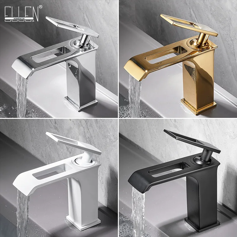 

Ellen waterfall basin faucet bathroom all copper hot and cold wash basin under counter basin black bathroom faucet gold EL2549