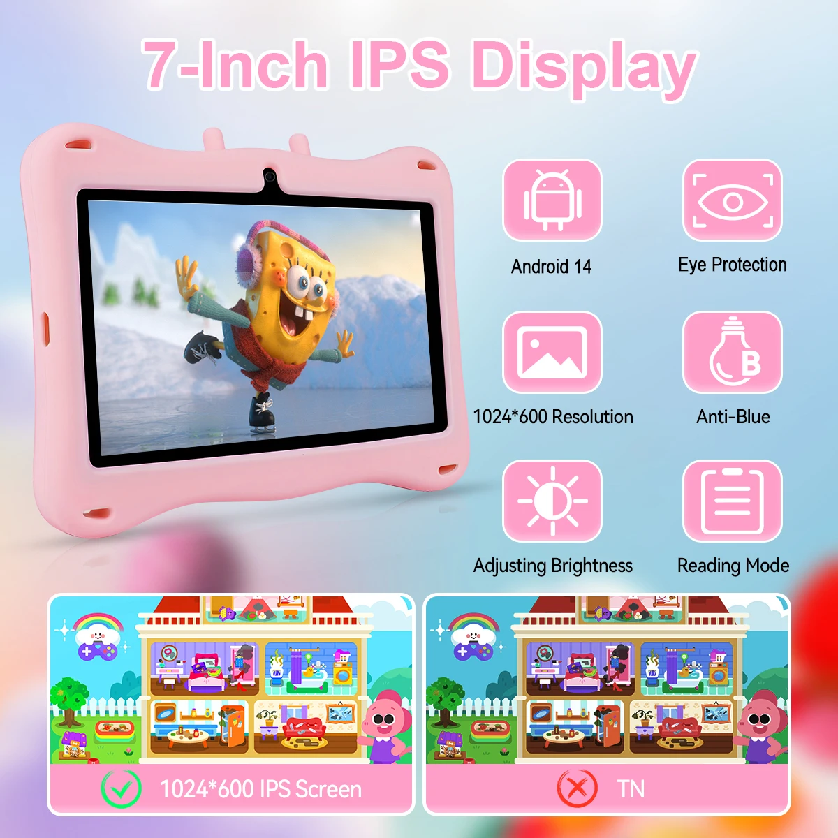 7 Inch Kids Tablet Android 14 4GB RAM 64GB ROM Parental Control Dual Camera with Shockproof Case 3500mAh Kids Software view 2