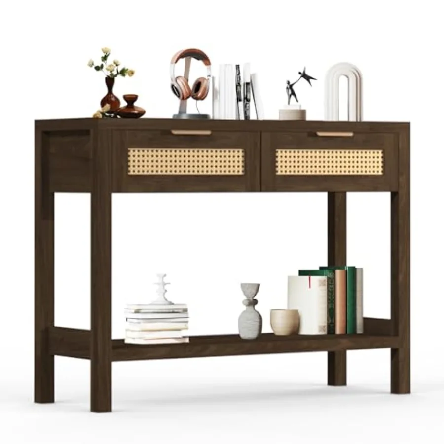 

Консольный столик из ротанга для прихожей, входные столики в стиле бохо с полкой для хранения и 2 ящиками для гостиной, прихожей, коричневый W